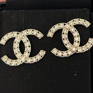 Chanel Gold Crystal CC Earrings